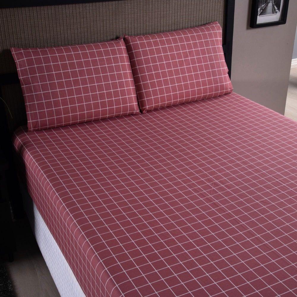 Jg Lençol King Chess Percal 200 Fios 3pç 80% Algodão 20% Poliéster- Rosé_esc - 3