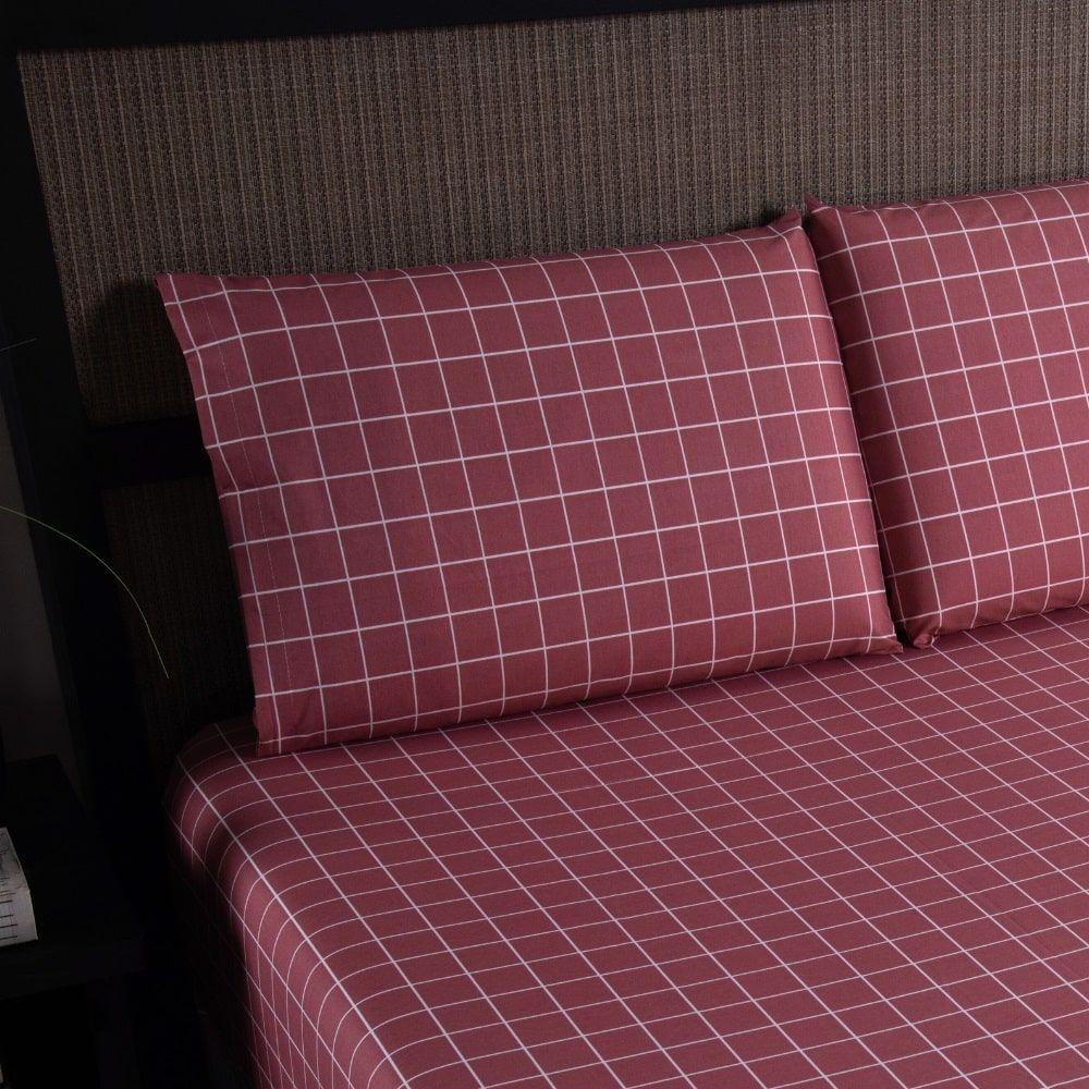 Jg Lençol King Chess Percal 200 Fios 3pç 80% Algodão 20% Poliéster- Rosé_esc - 4