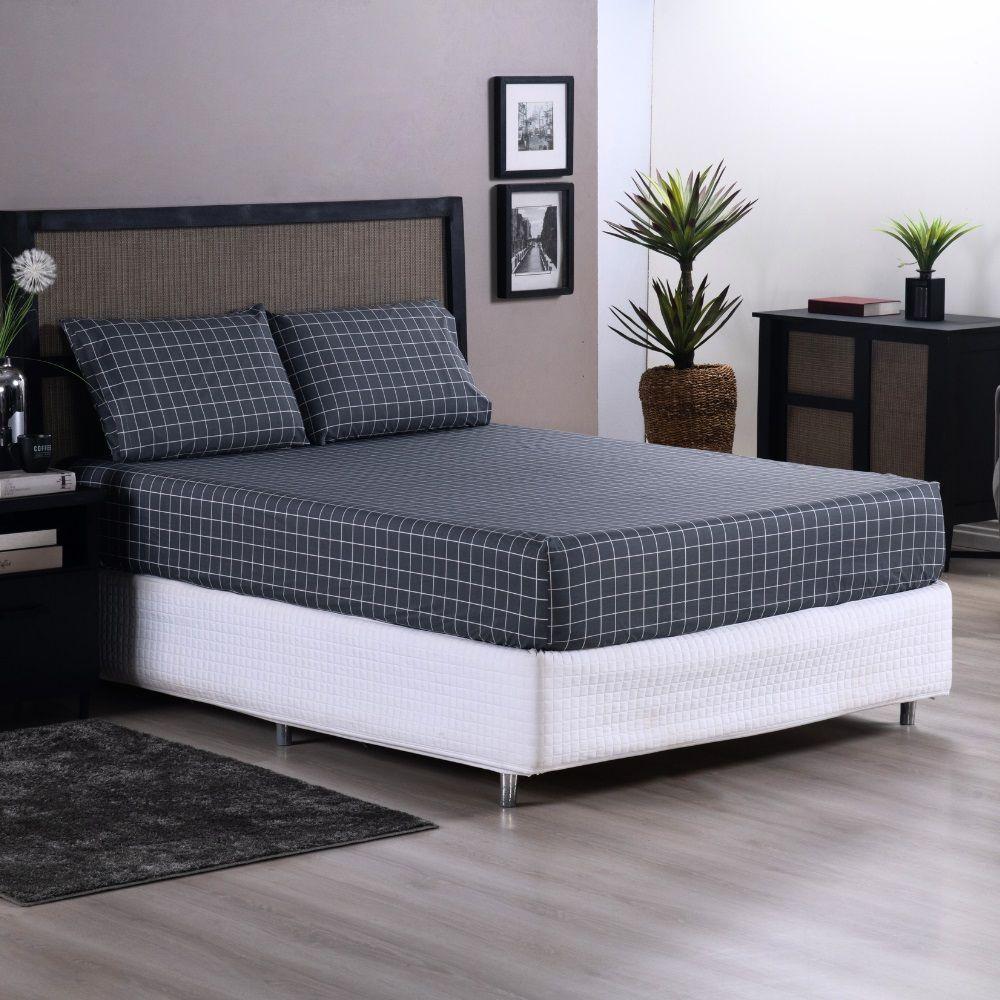 Jg Lençol Solteiro Chess Percal 200 Fios 2pç 80% Algodão 20% Poliéster - Cinza_esc - 2