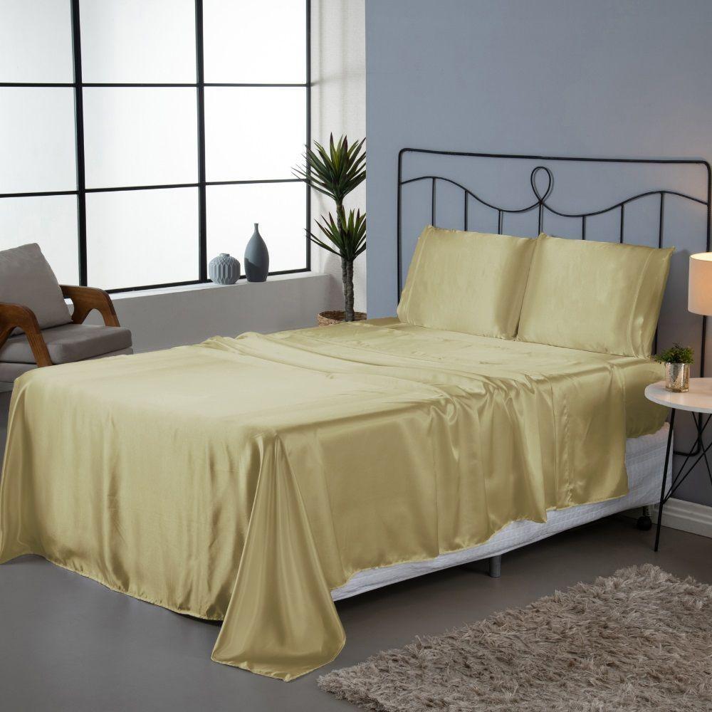 Jogo Lençol King Cetim Charmous 4pç 100% Poliéster - Dourado - 2