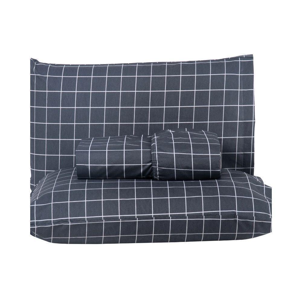 Jg Lençol King Chess Percal 200 Fios 3pç 80% Algodão 20% Poliéster- Cinza_esc - 1