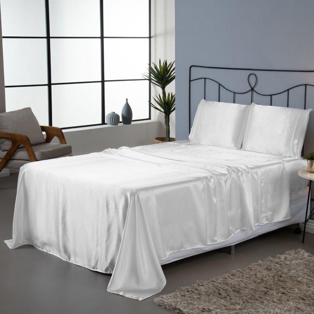Jogo Lençol Queen Cetim Charmous 4pç 100% Poliéster - Branco - 2