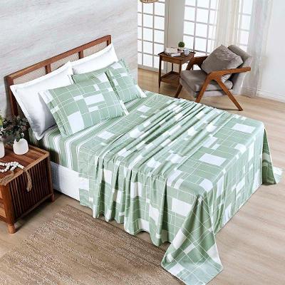 Jogo Cama Lençol Belle Casal Padrão 400 Fios Estampado 4 Peças Quadriculado Verde