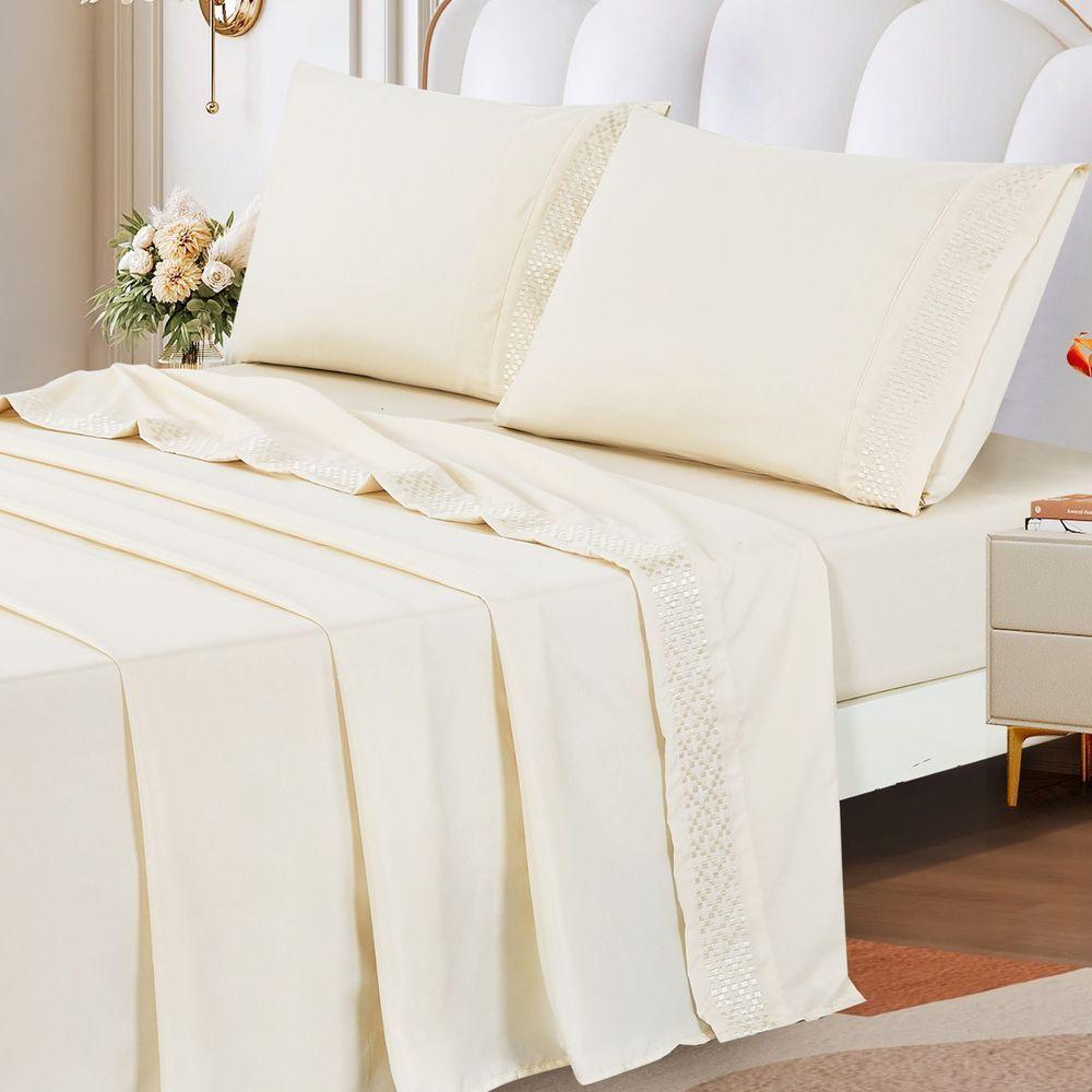 Jogo Lençol Queen Elegance Bordado 4pç 100% Poliéster - Areia - 2