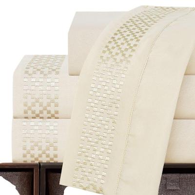 Jogo Lençol Queen Elegance Bordado 4pç 100% Poliéster - Areia