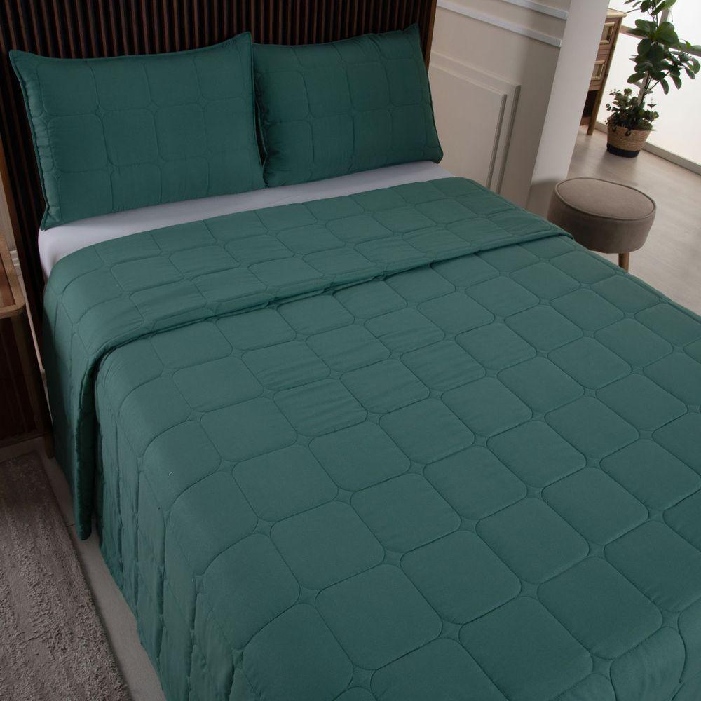 Kit Cobre Leito Colcha Casa Scarpa Speciale King Matelado Toque Acetinado 400 Fios 3 Peças Verde - 3
