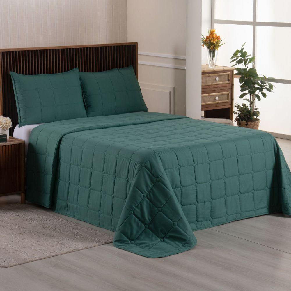 Kit Cobre Leito Colcha Casa Scarpa Speciale King Matelado Toque Acetinado 400 Fios 3 Peças Verde - 4