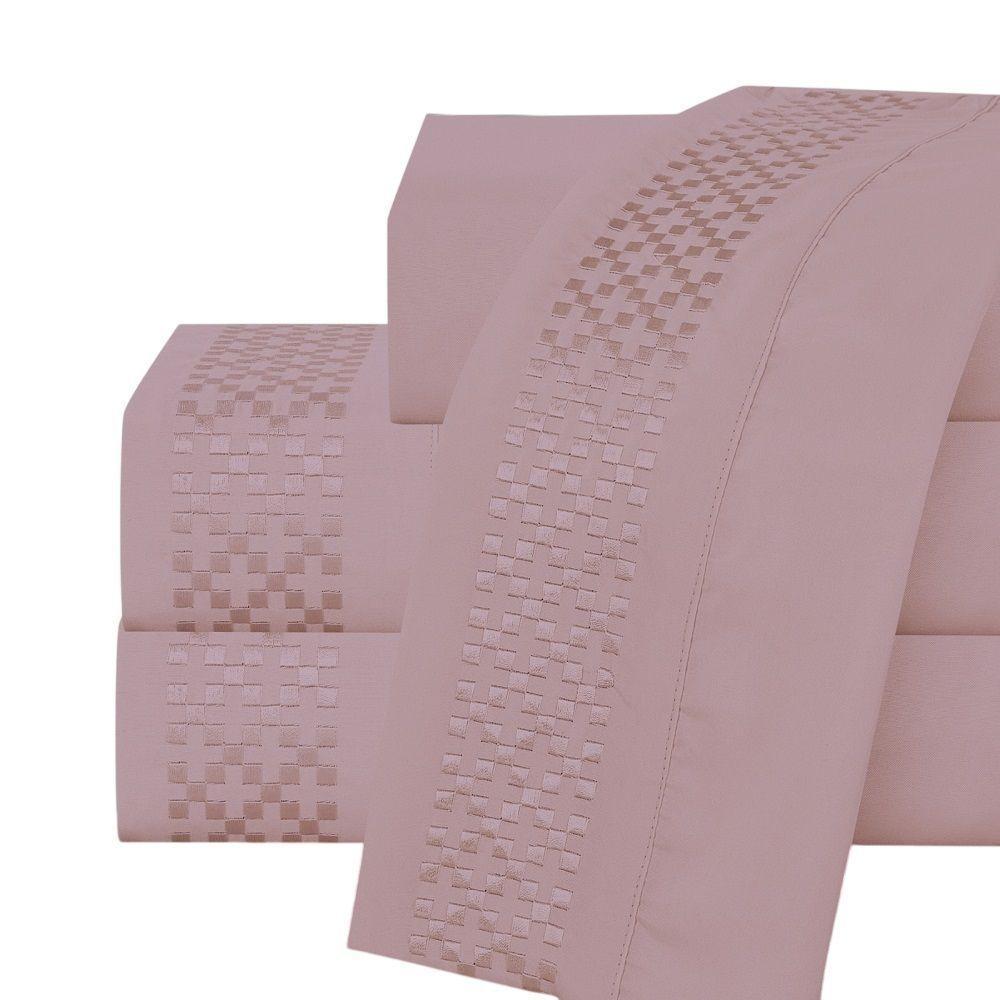Jogo Lençol King Elegance Bordado 4pç 100% Poliéster - Malva - 1