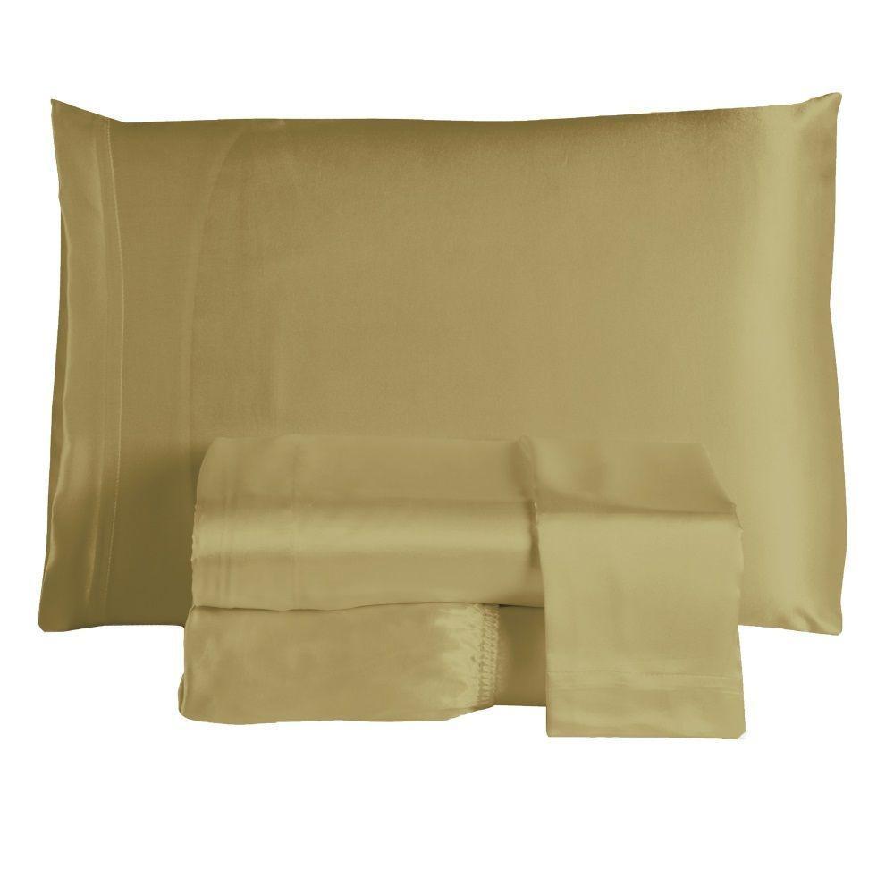 Jogo Lençol Queen Cetim Charmous 4pç 100% Poliéster - Dourado - 1