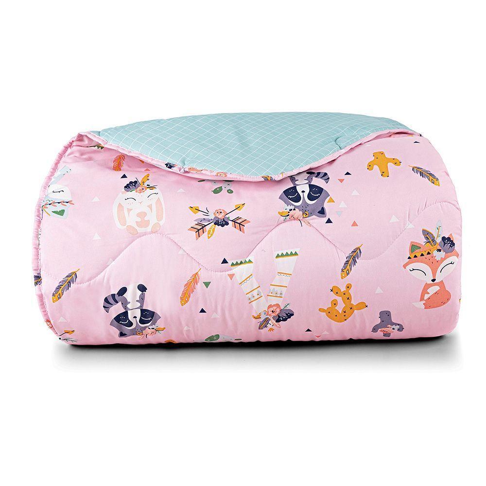 Edredom Cobertor Lutti Solteiro Infantil Dupla Face 200 Fios Raposa Foxy Rosa - 1