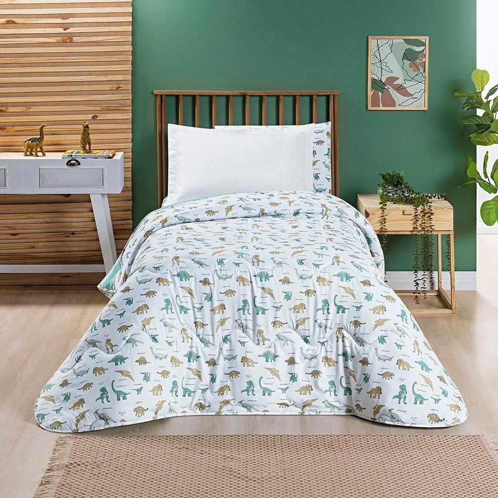 Edredom Cobertor Lutti Solteiro Infantil Dupla Face 200 Fios Dinossauro Verde - 2