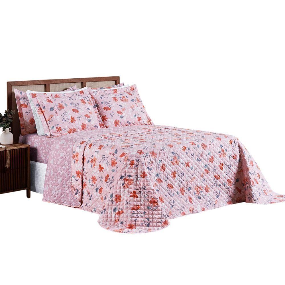 Cobre Leito Queen Spring Micropercal 100% Poliéster - Flora - 1