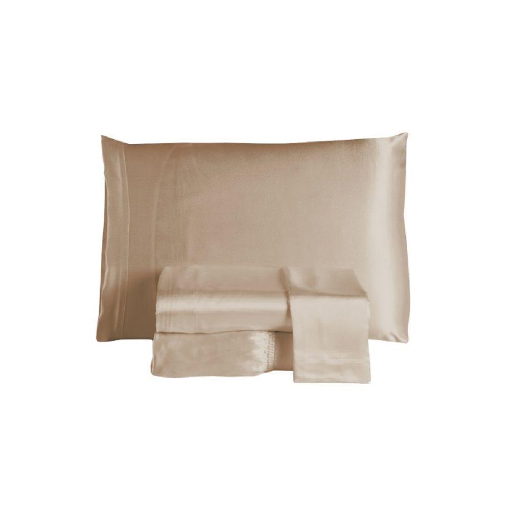 Jogo Lençol Queen Cetim Charmous 4pç 100% Poliéster - Bege - 1