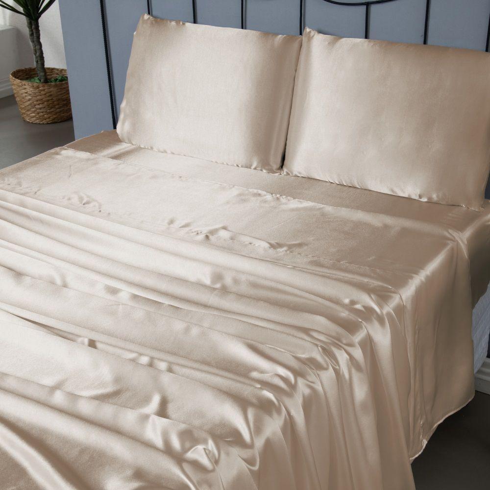 Jogo Lençol Queen Cetim Charmous 4pç 100% Poliéster - Bege - 3