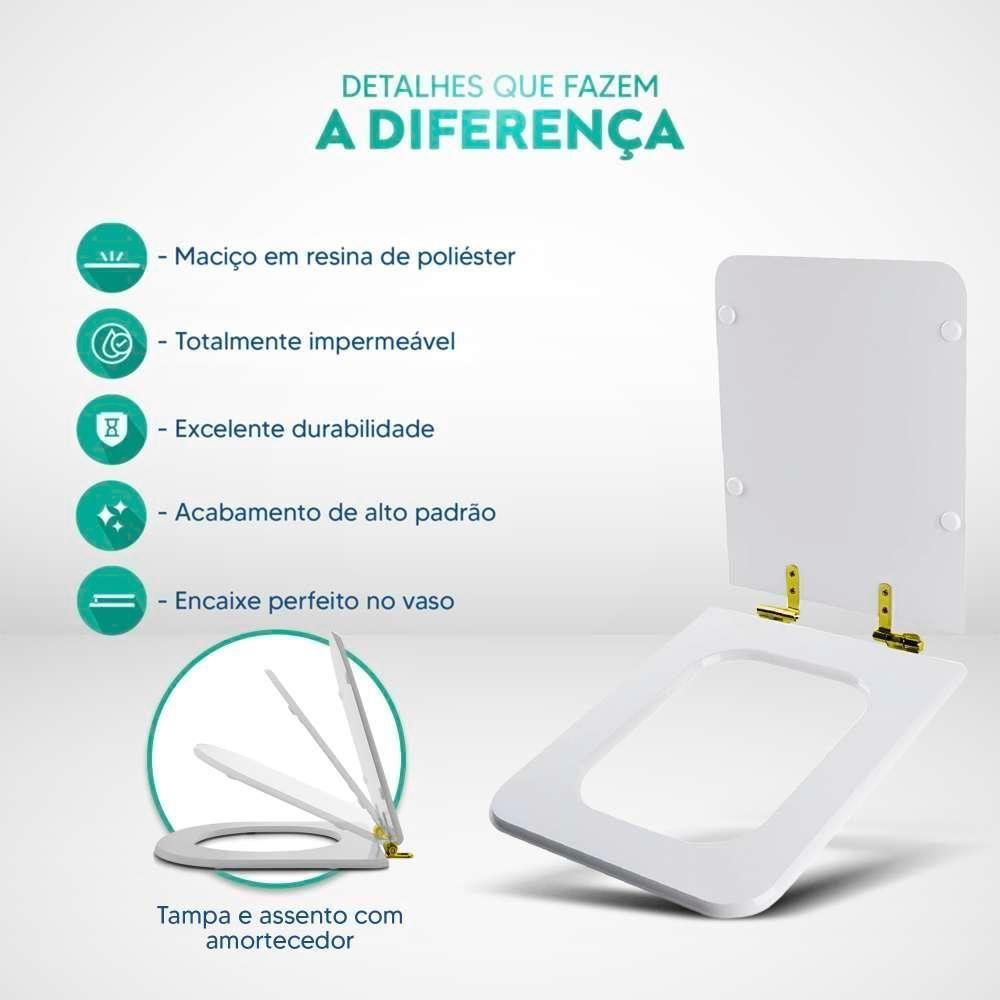 Assento Sanitário Poliester Soft Close Square Bone (bege Claro) Para Vaso Incepa Com Ferragem Dourada - 5