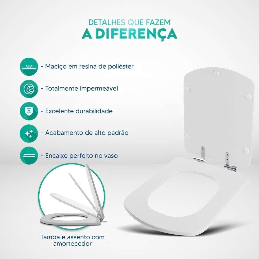 Assento Sanitário Poliester Soft Close Lirio Branco Para Vaso Fiori - 5