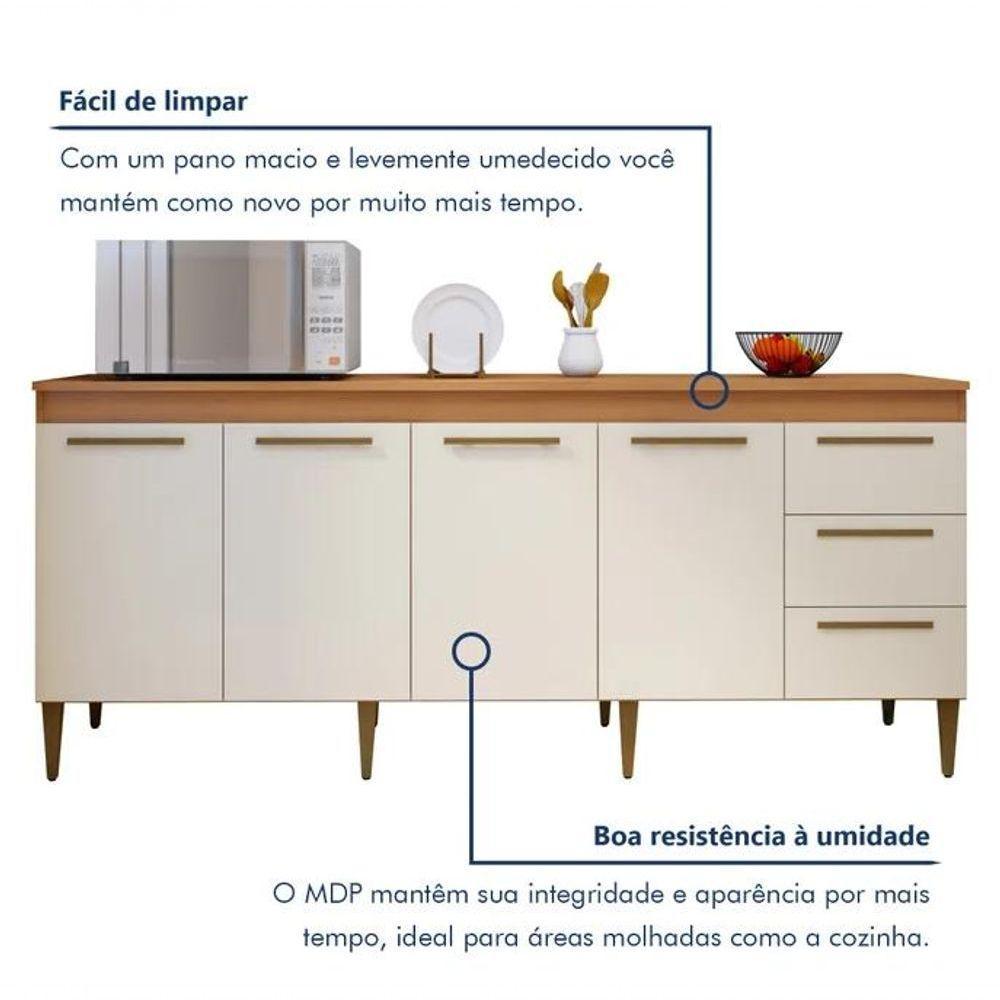 Balcão Atenas 4 Portas 3 Gavetas Kaiki Móveis - Nature-off - 5