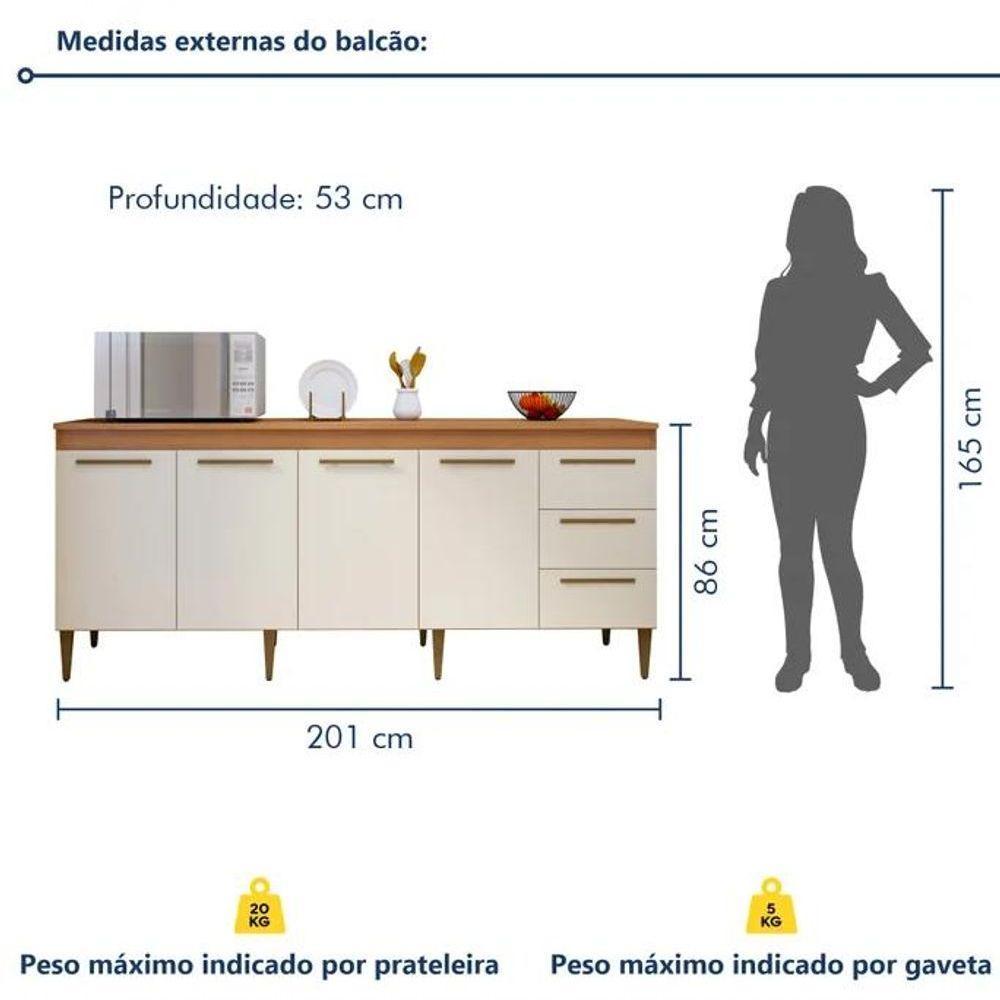Balcão Atenas 4 Portas 3 Gavetas Kaiki Móveis - Nature-off - 6