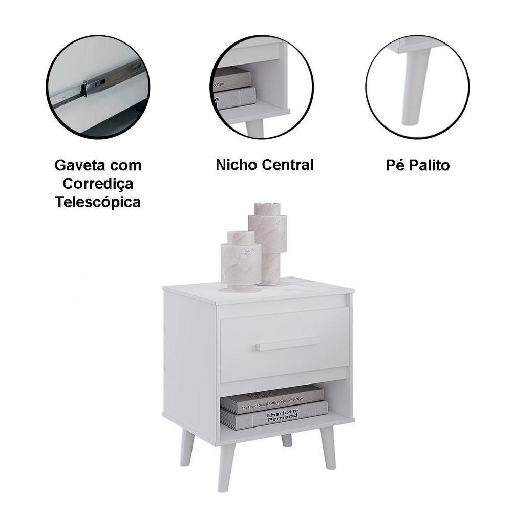Mesa De Cabeceira Com 1 Gaveta E Nicho Lima Branco - 2