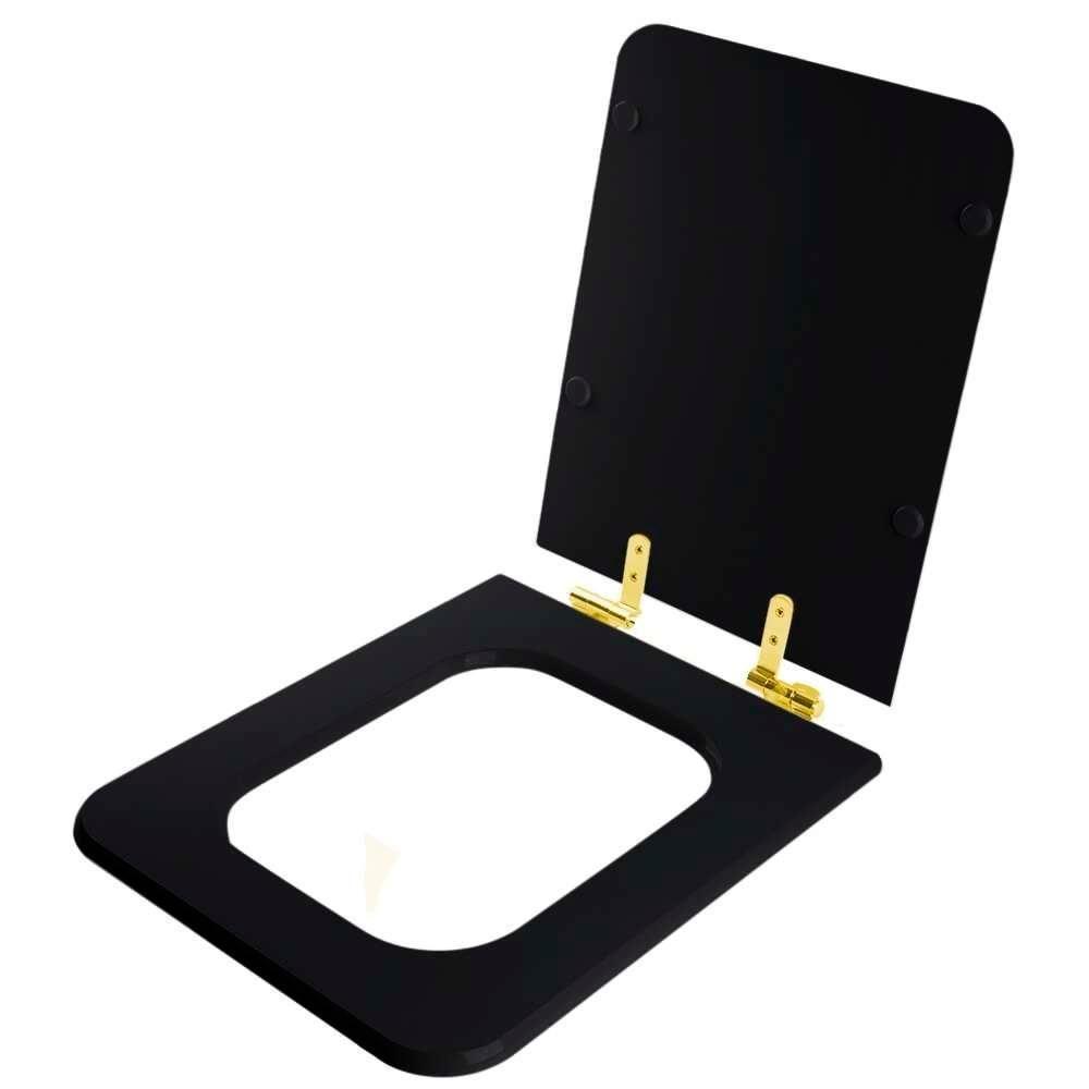 Assento Sanitário Poliester Soft Close Square Preto Para Vaso Incepa Com Ferragem Dourada - 2