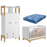 Berço Americano Mini Cama Q Encanto Slim E Guarda Roupa Fantasia Branco Acetinado Com Colchão Ortobom – Qmovi - 1
