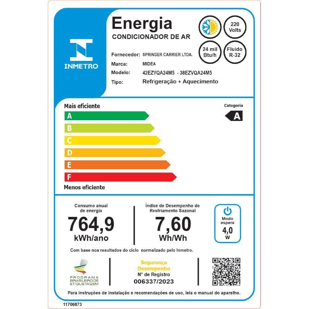 Ar Condicionado Split 24.000 BTUs Inverter AI Ecomaster Q/F Midea 42EZVQA24M5.38EZVQA24M5 220V - 8