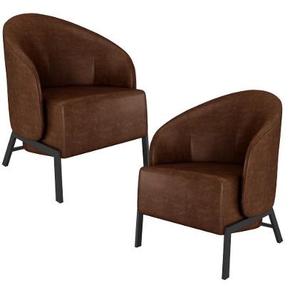 Kit 02 Poltronas Decorativa Para Sala Living Pés Industrial Sierra K01 Couríssimo Marrom - Lyam Decor