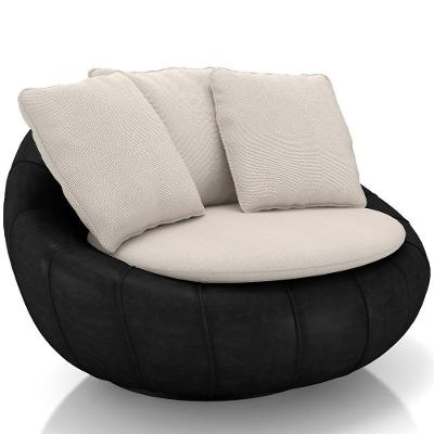 Poltrona Para Sala De Estar Decorativa Giratória Kira Couríssimo Preto Linho Cru - Lyam Decor