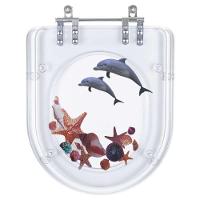 Assento Sanitário Poliester Nexo Decorado Golfinho E Conchas Para Vaso Roca - 1