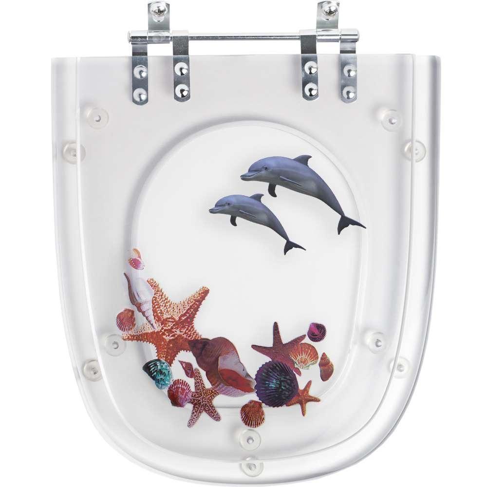 Assento Sanitário Poliester Optima Decorado Golfinho E Conchas Para Vaso Sensea - 1