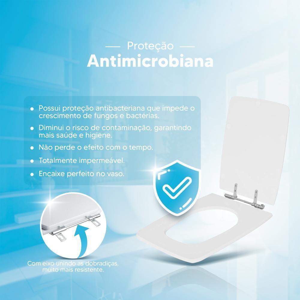 Assento Sanitario Poliester Antibacteriano Square Branco Para Vaso Incepa Cidamar Com Ferragem Dourada - 2