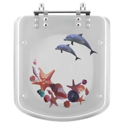 Assento Sanitário Poliester Lirio Decorado Golfinho E Conchas Para Vaso Fiori
