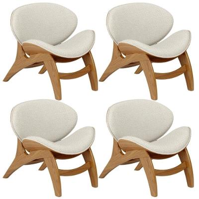 Kit 4 Poltronas Decorativa Orgânica Sala Living Kadosh L02 Linho Champagne - Lyam Decor