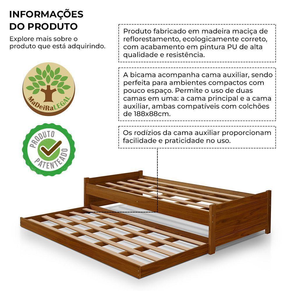Cama Solteiro Com Auxiliar Bibox Bicama Gabrieli Com 2 Colchões Inclusos - Castanho - 3