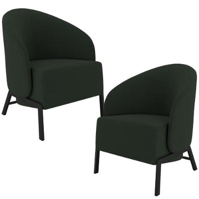 Kit 02 Poltronas Decorativa Para Sala Living Pés Industrial Sierra K01 Veludo Verde - Lyam Decor