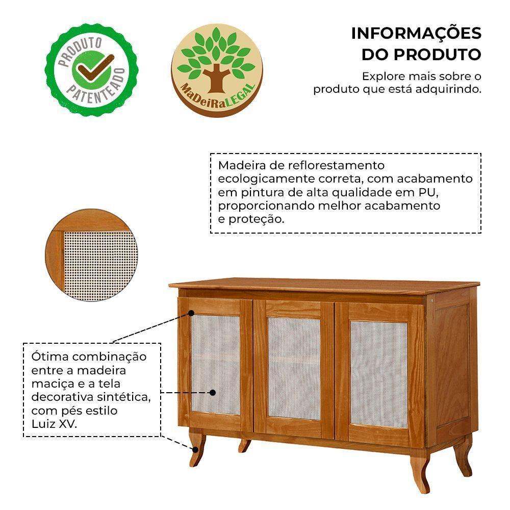 Kit Sala De Jantar Cristaleira Com Buffet 3 Portas Em Madeira Maciça Acabamento Premium Castanho - 6