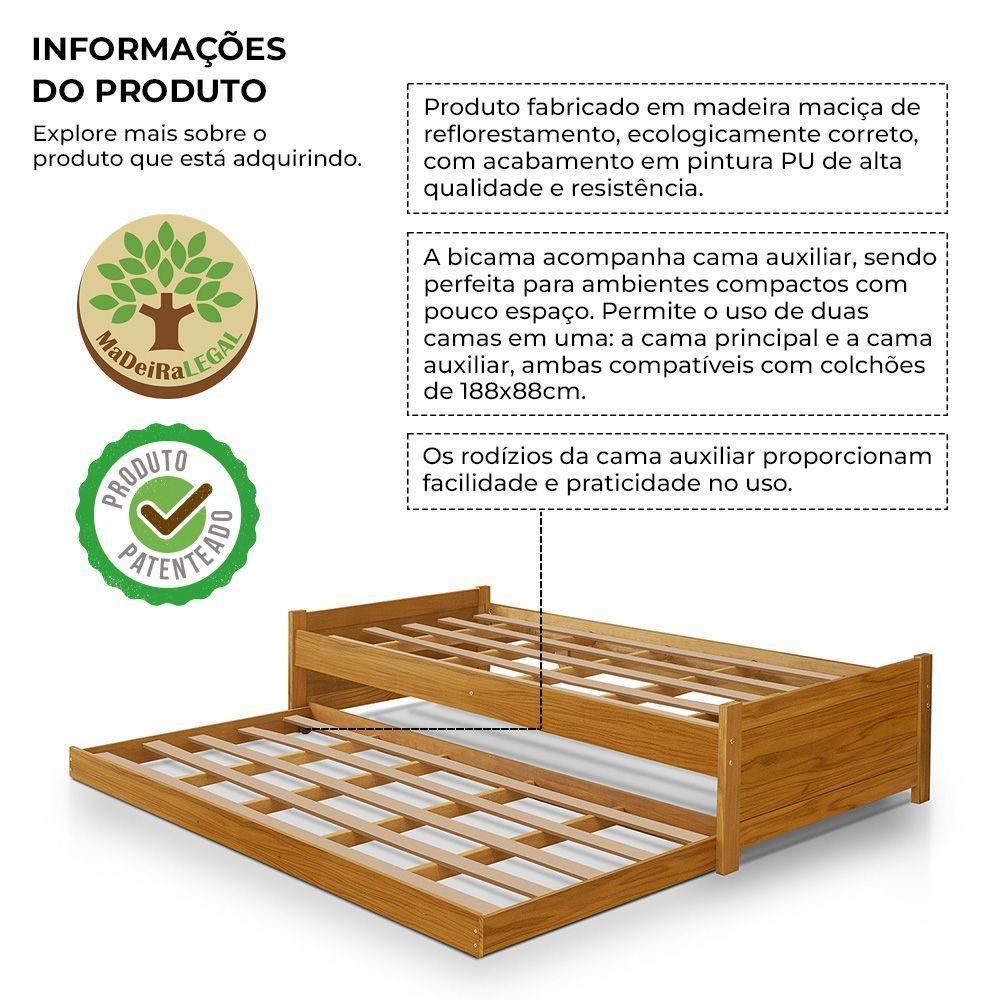 Cama Solteiro Com Auxiliar Bibox Bicama Infantil Gabrieli Com 2 Colchões Inclusos Imbuia - 5