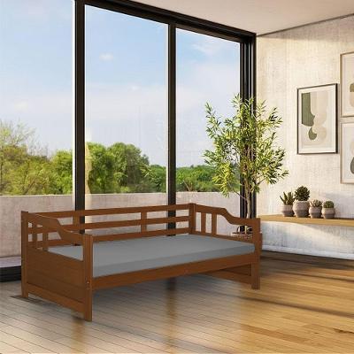 Cama Zurique Mona Solteiro Madeira Maciça Com Acabamento Premium Castanho