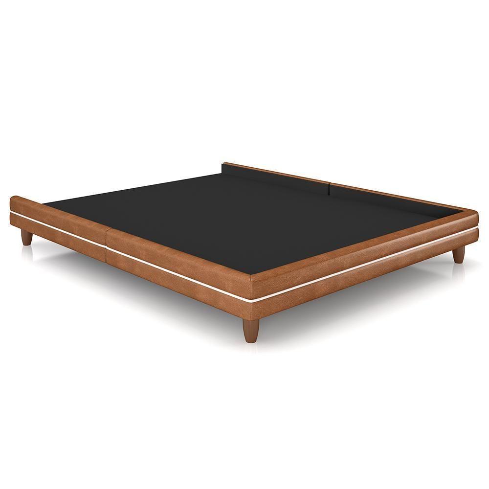 Cama King Base Box Pés Madeira 195cm Suném P05 Couríssimo Whisky Bouclê Cru - Lyam Decor - 1