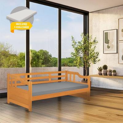 Cama Zurique Com Colchão Mona Solteiro Madeira Maciça Com Acabamento Premium Imbuia