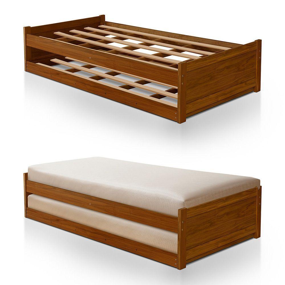 Cama Solteiro Com Auxiliar Bibox Bicama Infantil Gabrieli Com 2 Colchões Inclusos Castanho - 2