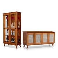 Kit Sala De Jantar Cristaleira Com Buffet 4 Portas Em Madeira Maciça Acabamento Premium Castanho - 1