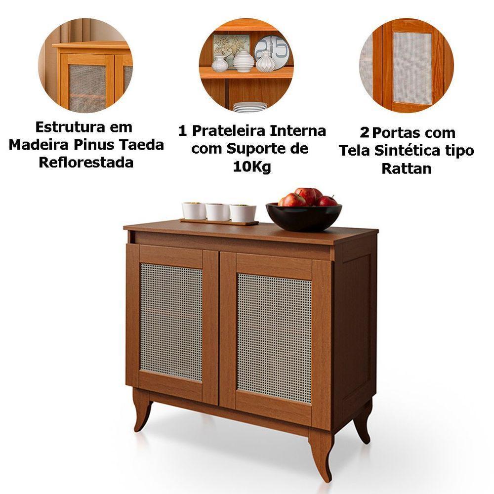 Balcão Buffet Aparador 100% Madeira 2 Portas Dalton Castanho - 3