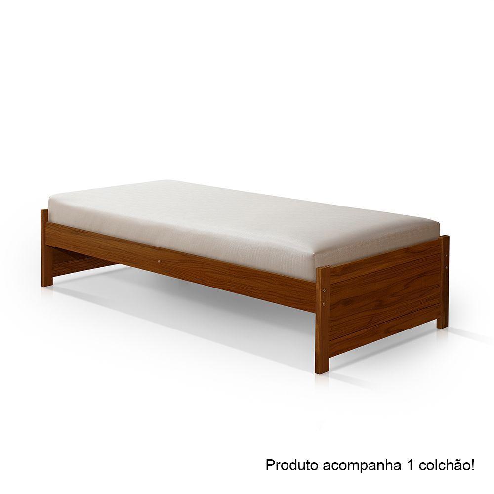 Cama Solteiro Com Colchão Gabrieli Madeira Maciça Durável Castanho - 3