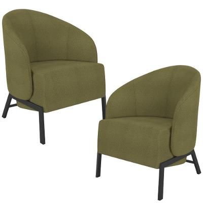 Kit 02 Poltronas Decorativa Para Sala Living Pés Industrial Sierra K01 Bouclê Verde - Lyam Decor