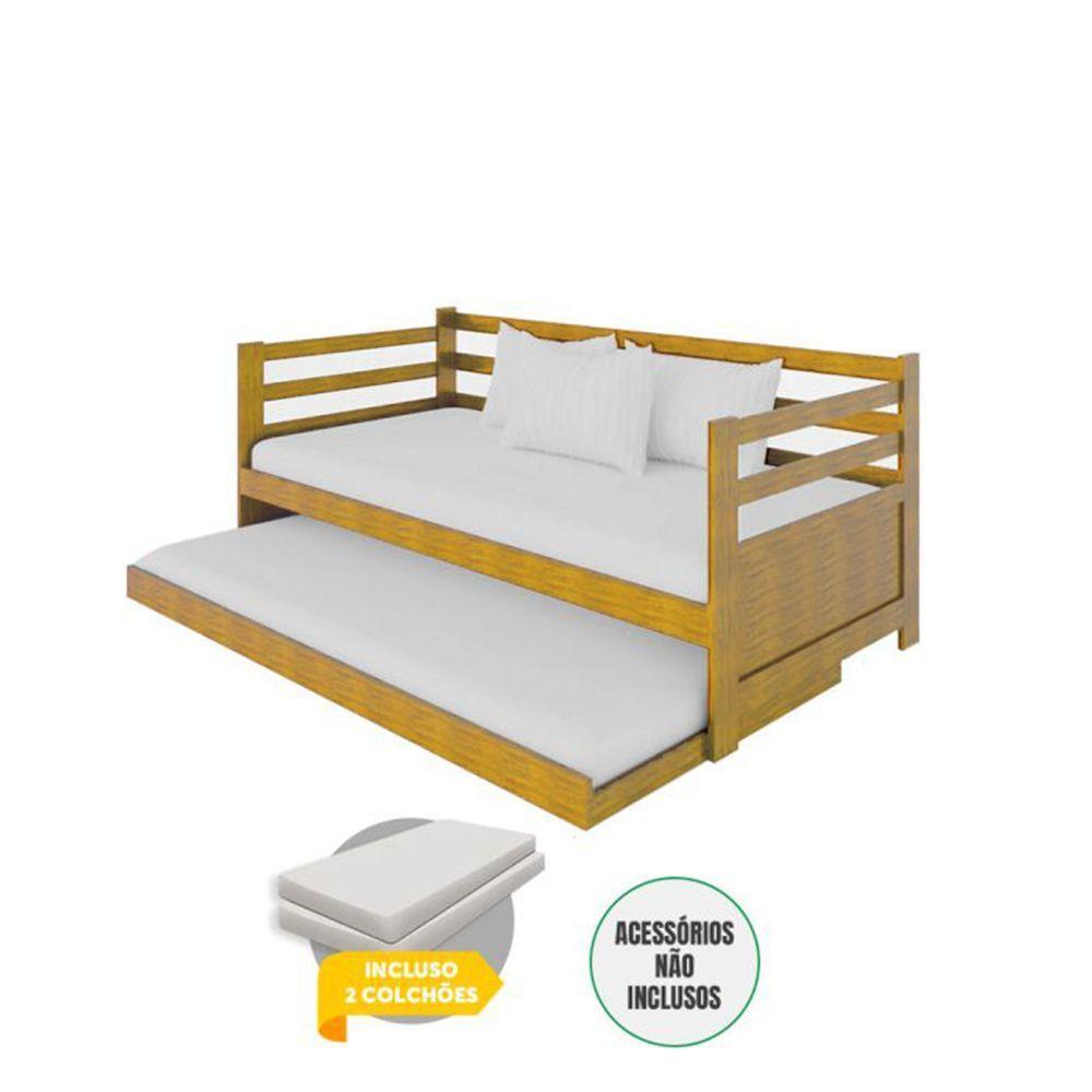 Bicama Solteiro Com 2 Colchões Madeira Enjoy - Imbuia - 3