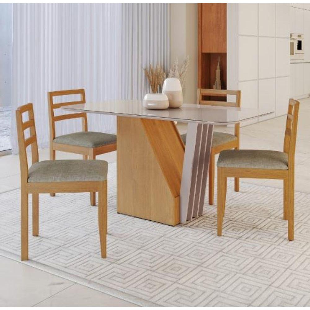 Mesa Harpa 1,20 4 Cadeiras Jade Linho Jcm Cinamomo-off - 1