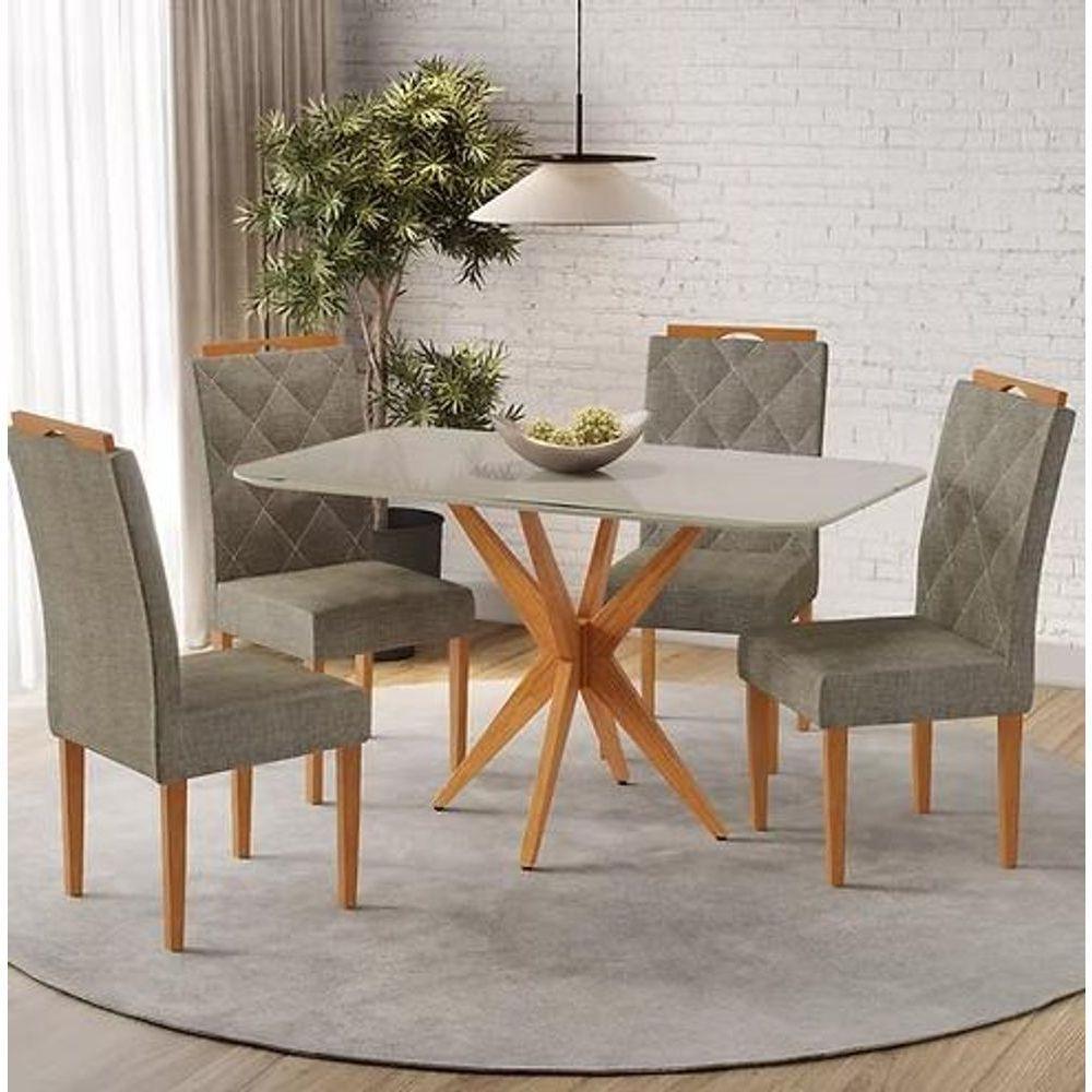 Mesa Simpatia 1,20 4 Cadeiras Diamante Linho Jcm Cinamomo-off - 1