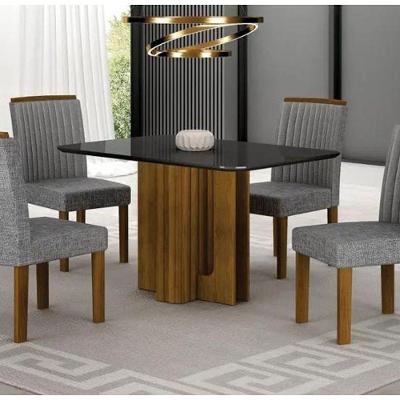 Mesa Sofia 1,20 Freijó Tampo Chumbo C-vidro 4 Cadeiras Jade