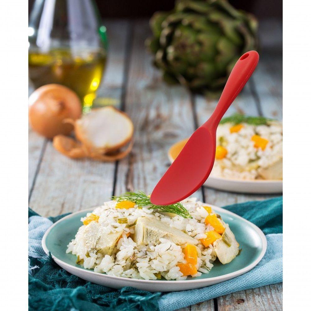 Colher De Cabo Curto Para Servir Arroz Silicone 22cm - Vermelha - 3